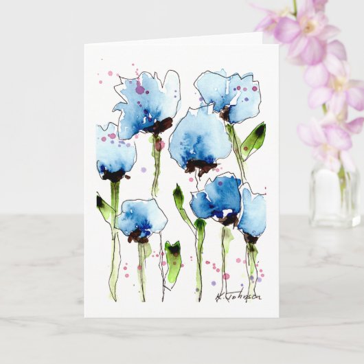 Blauwe Waterverf bloemen Wenskaart Kaart (Orchidee)