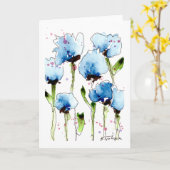 Blauwe Waterverf bloemen Wenskaart Kaart (Gele Bloem)