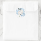 Blauwe Waterverf Bloemen Wit Kind Engel Doop Ronde Sticker (Tas)