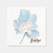 Blauwe Waterverf Bloemen Wit Kind Engel Doop Servet (Voorkant)