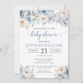 Blauwe waterverf bloemenbaby boy doucheuitnodiging kaart (Voorkant)