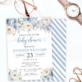 Blauwe waterverf bloemenbaby boy doucheuitnodiging kaart