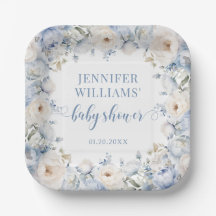 Blauwe waterverf bloemenbabyboy douche Papieren Bo