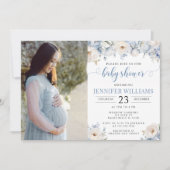 Blauwe waterverf bloemenbabyboy douchefoto kaart (Voorkant)