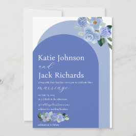 Blauwe Waterverf Bloemenboog Bruiloft Kaart