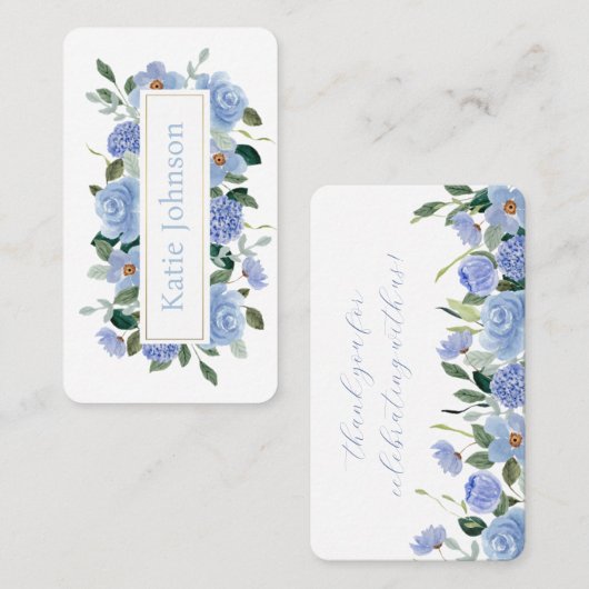Blauwe Waterverf Bloemenboog Bruiloft Plaatskaartje (Voorkant / Achterkant)