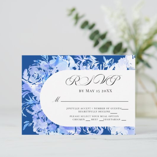 Blauwe Waterverf Bloemenboog RSVP (Staand voorkant)