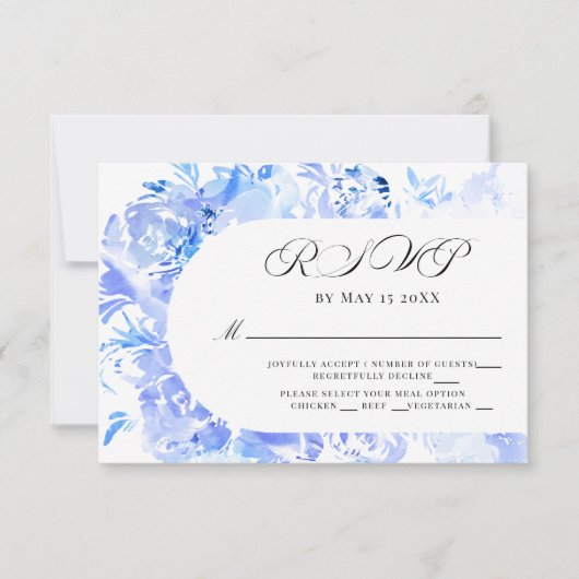 Blauwe Waterverf Bloemenboog RSVP (Voorkant)