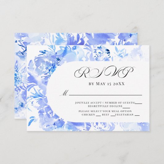 Blauwe Waterverf Bloemenboog RSVP (Voorkant / Achterkant)