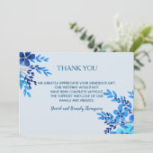 Blauwe Waterverf Bloemenbruiloft Bedankt Opmerking (Staand voorkant)
