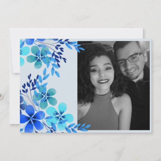 Blauwe Waterverf Bloemenbruiloft Bedankt Opmerking (Achterkant)