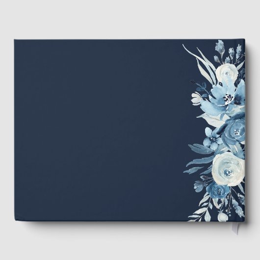 Blauwe waterverf bloemenbruiloft gastenboek (Achterkant)