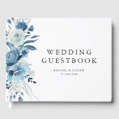 Blauwe waterverf bloemenbruiloft gastenboek (Voorkant)