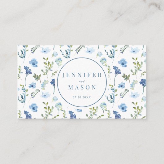Blauwe waterverf bloemenbruiloft RSVP QR-codekaart Informatiekaartje (Achterkant)