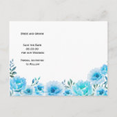 Blauwe waterverf bloemenbruiloft Save the Date Aankondigingskaart (Achterkant)