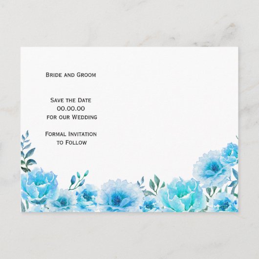 Blauwe waterverf bloemenbruiloft Save the Date Aankondigingskaart (Achterkant)