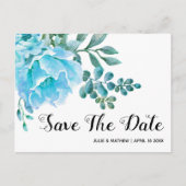 Blauwe waterverf bloemenbruiloft Save the Date Aankondigingskaart (Voorkant)