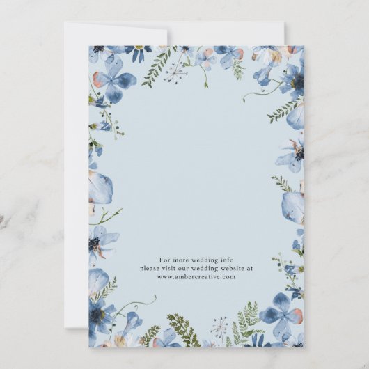Blauwe Waterverf bloemenbruiloft Save the Date Kaa Kaart (Achterkant)