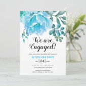 Blauwe waterverf bloemenbruiloft verlovingsfeest kaart (Staand voorkant)