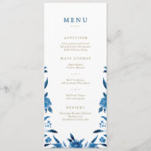 Blauwe Waterverf bloemenChinoiserie Bruiloft menu (Voorkant)