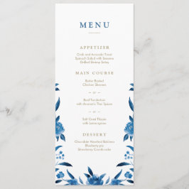 Blauwe Waterverf bloemenChinoiserie Bruiloft menu