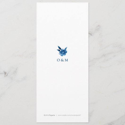 Blauwe Waterverf bloemenChinoiserie Bruiloft menu (Achterkant)