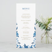 Blauwe Waterverf bloemenChinoiserie Bruiloft menu (Staand voorkant)