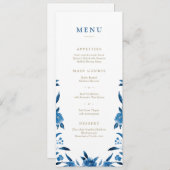 Blauwe Waterverf bloemenChinoiserie Bruiloft menu (Voorkant / Achterkant)