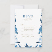 Blauwe Waterverf bloemenChinoiserie Bruiloft RSVP (Voorkant)