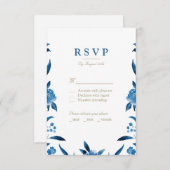 Blauwe Waterverf bloemenChinoiserie Bruiloft RSVP (Voorkant / Achterkant)