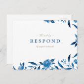 Blauwe Waterverf bloemenChinoiserie Bruiloft RSVP Uitnodiging Briefkaart (Voorkant / Achterkant)