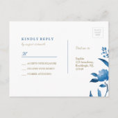 Blauwe Waterverf bloemenChinoiserie Bruiloft RSVP Uitnodiging Briefkaart (Achterkant)