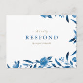Blauwe Waterverf bloemenChinoiserie Bruiloft RSVP Uitnodiging Briefkaart (Voorkant)