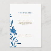 Blauwe Waterverf bloemenChinoiserie Trouwdetails Informatiekaartje (Voorkant)