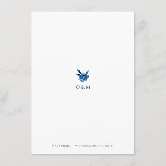 Blauwe Waterverf bloemenChinoiserie Trouwdetails Informatiekaartje (Achterkant)