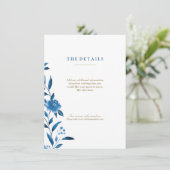 Blauwe Waterverf bloemenChinoiserie Trouwdetails Informatiekaartje (Staand voorkant)