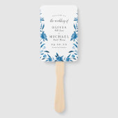 Blauwe Waterverf bloemenChinoiserie Trouwprogramma Handwaaier (Voorkant)