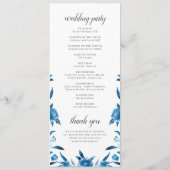 Blauwe Waterverf bloemenChinoiserie Trouwprogramma Menu (Achterkant)