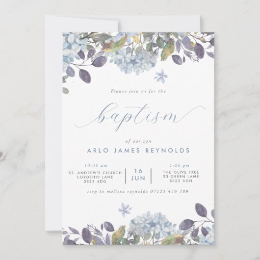 Blauwe Waterverf bloemendoop Kaart (Voorkant)