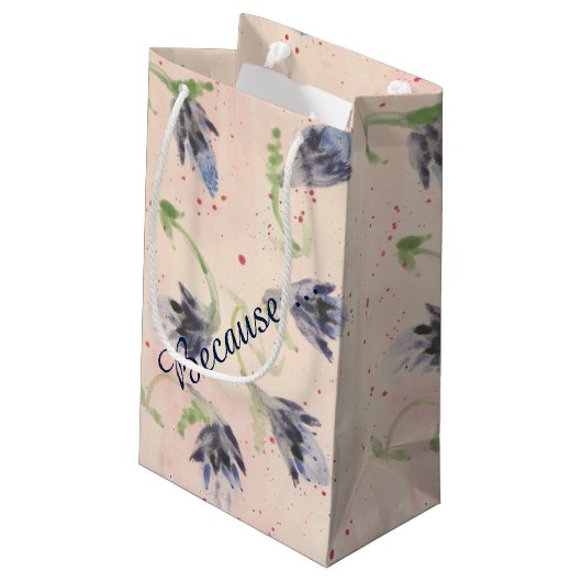 Blauwe Waterverf bloemengeschenkzak Klein Cadeauzakje (Achterkant Gekanteld)