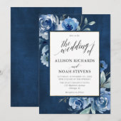 Blauwe waterverf bloemenmoderne grillige bruiloft kaart (Voorkant / Achterkant)