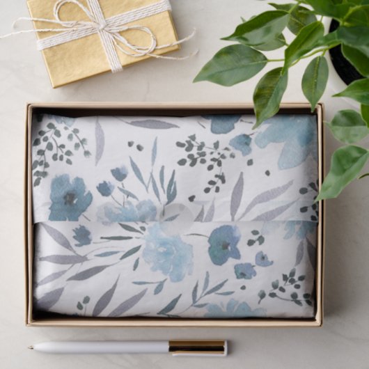 Blauwe waterverf bloemenpatroon tissuepapier (Geschenk)