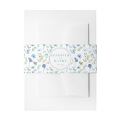 Blauwe waterverf bloemenrustieke bruiloft buik ban uitnodigingen wikkel (Voorkant Voorbeeld)