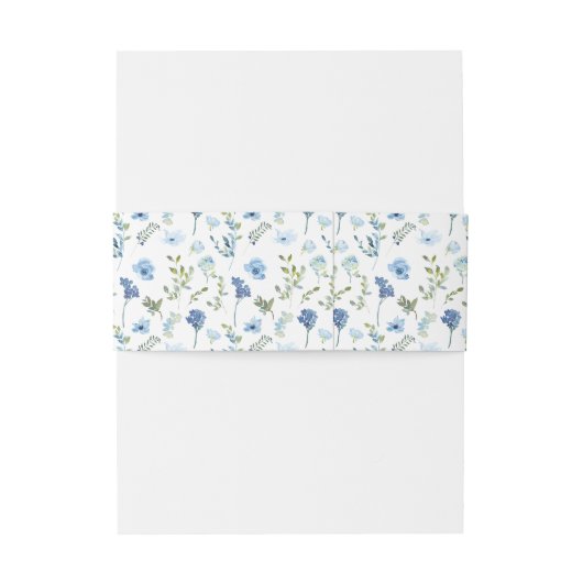 Blauwe waterverf bloemenrustieke bruiloft buik ban uitnodigingen wikkel (Achterkant Voorbeeld)