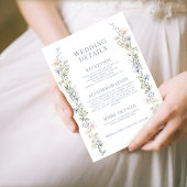 Blauwe waterverf bloemenrustieke bruiloft details informatiekaartje