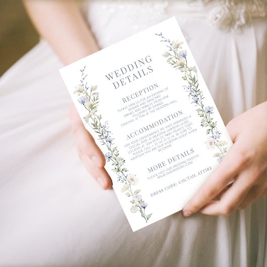 Blauwe waterverf bloemenrustieke bruiloft details  informatiekaartje