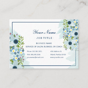 Blauwe Waterverf bloemensalon Visitekaartje
