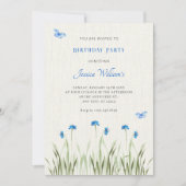 Blauwe waterverf bloementuin kaart (Voorkant)