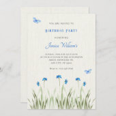 Blauwe waterverf bloementuin kaart (Voorkant / Achterkant)