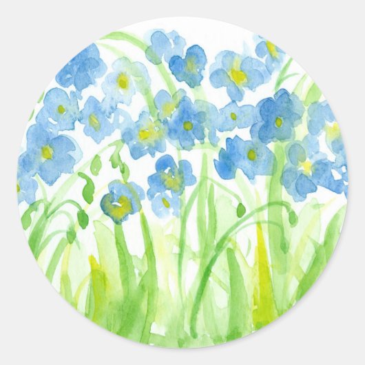 Blauwe Waterverf bloementuin pastel Ronde Sticker (Voorkant)